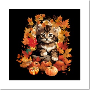 Cute Cat Autumn Fall Season Lover Posters and Art